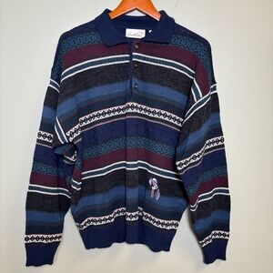 Vintage Arnold Palmer Sweater L Wool Blend Blue Grandpa Professor Academia Golf